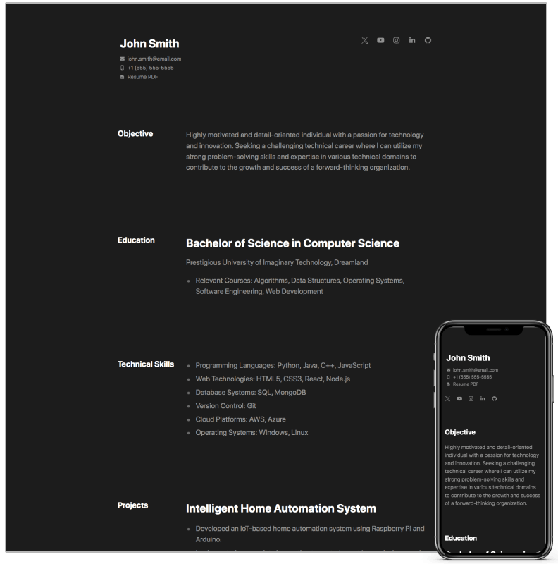 Carrd template for resume